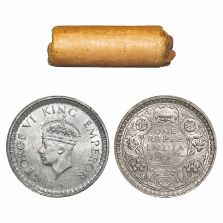 George VI, Half Silver, Rupee, (Roll of 20 coins), 1942, Bombay Mint, B/II, Diamond. Singl