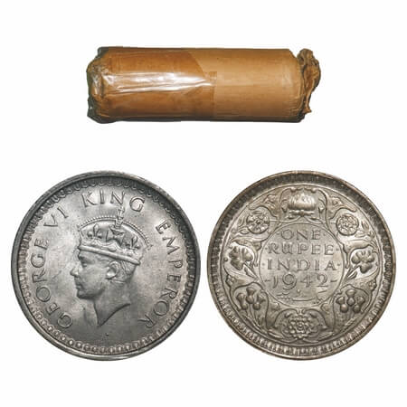 George VI, Half Silver, Rupee, (Roll of 20 coins), 1942, Bombay Mint, B(a)/II, Diamond. Si