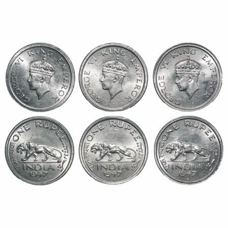 George VI, Nickel, Rupee, 1947, (3 coins), Bombay Mint, E/IV, Diamond, Security edge, 1) S