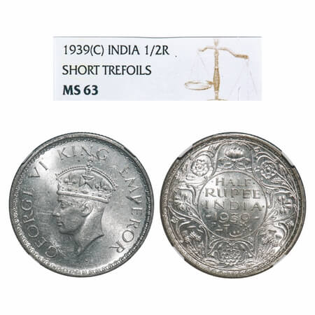 George VI, Half Silver, Half Rupee, 1939, Calcutta Mint, A(a)/I, No dot, Head Type II, Mil