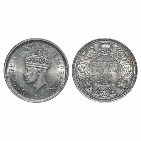 George VI, Half Silver, Half Rupee, 1941, Bombay Mint, A(a)/I(i), Dot, Head Type II, Secur