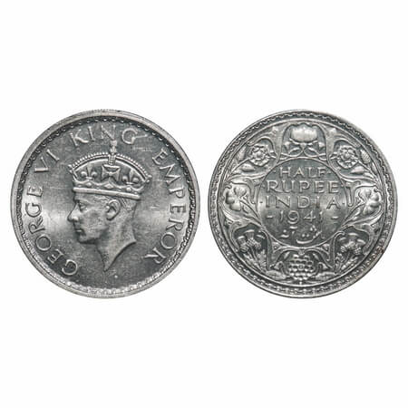 George VI, Half Silver, Half Rupee, 1941, Bombay Mint, A(a)/I(i), Dot, Head Type II, Secur