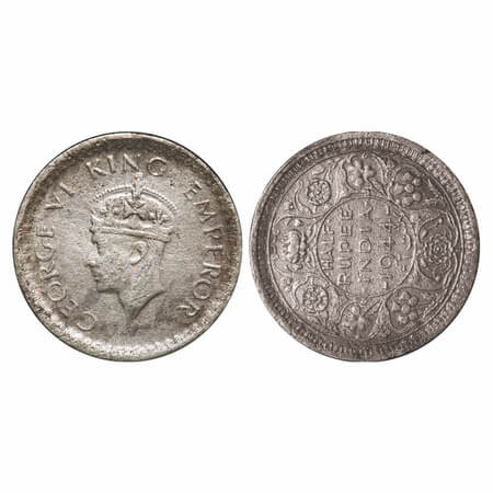 George VI, Half Silver, Half Rupee, 1844, Lahore Mint, B/II, 'L' raised, Head Type II, Sec