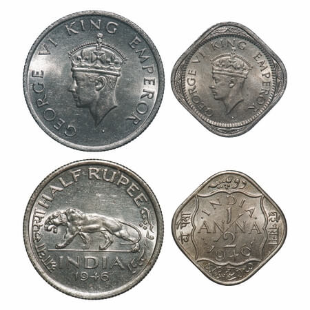 George VI, Mix Metal, (2 coins), 1946, 1) Nickel, Half Rupee, Bombay Mint, C/IV, Diamond, 