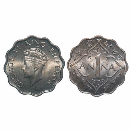 George VI, Copper-Nickel, 1 Anna, 1939, Bombay Mint, Dot, Head Type I. F. Prid 972. GK 137