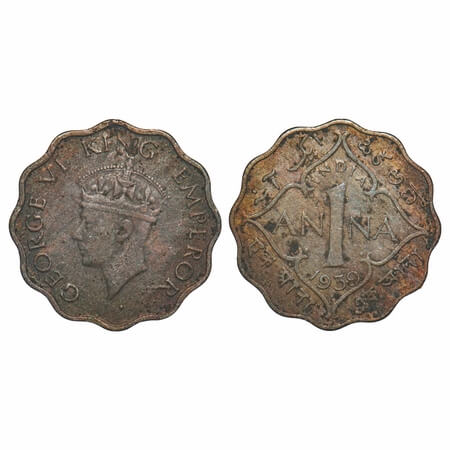 George VI, Copper-Nickel, 1 Anna, 1939, Bombay Mint, Dot, Head Type II. F. Prid Unlisted. 