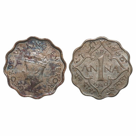 George VI, Copper-Nickel, 1 Anna, 1940, Bombay Mint, Dot, Head Type I. F. Prid 973. GK 138