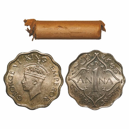 George VI, Copper-Nickel, 1 Anna, (Roll of 40 coins), 1941, Calcutta Mint, No dot, Head Ty