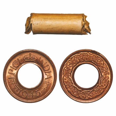George VI, Bronze, 1 Pice, (Roll of 24 coins), 1945, Calcutta Mint, Flat Crown, No mint ma