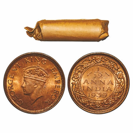 George VI, Bronze, 1/12 Anna, (Roll of 24 coins), 1939, Bombay Mint, Dot, Head Type II, 24