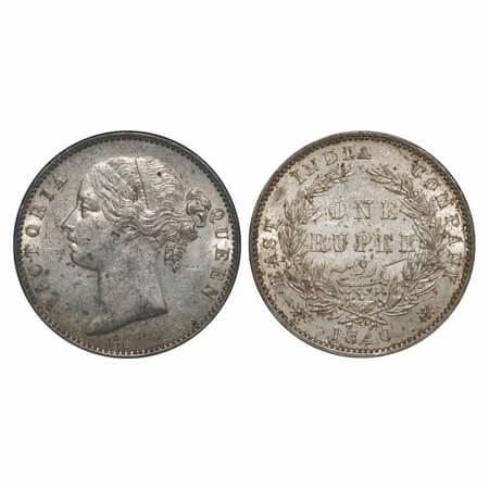 Victoria Queen, Silver, Rupee, 1840, DL, Madras Mint, W.W. 'S' raised, Wreath with 28 Berr