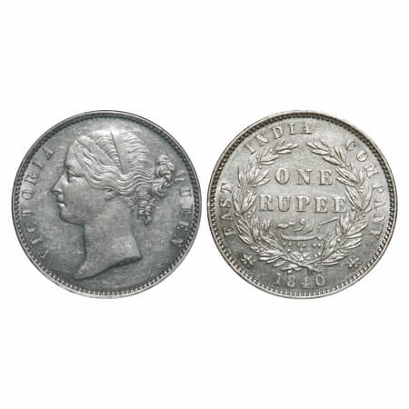 Victoria Queen, Silver, Rupee, 1840, DL, Madras Mint, W.W. 'S' raised, Wreath with 28 Berr