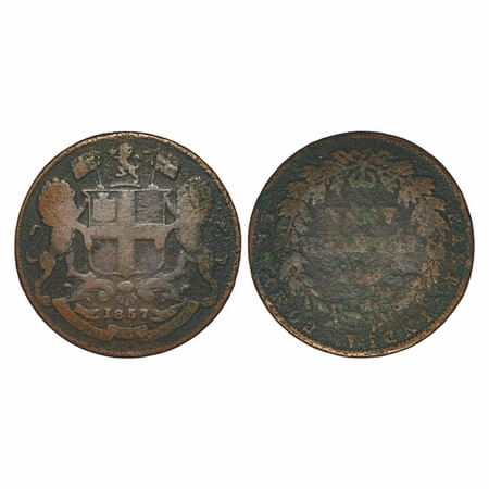 Victoria Queen, Copper, Quarter Anna, 1857, R. Heton & Sons, Birmingham Mint, Single leaf,