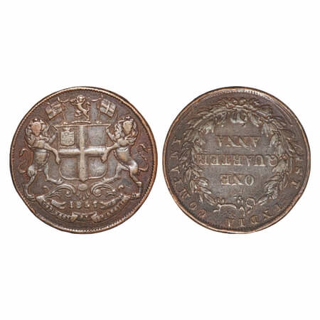 Victoria Queen, Copper, Quarter Anna, 1857, R. Heton & Sons, Birmingham Mint, Two leaves, 