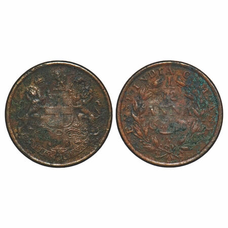 Victoria Queen, Copper, 1/12 Anna, 1848, Calcutta Mint, Rev I, Wreath with 23 Berries (13L