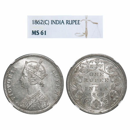Victoria Queen, Silver, Rupee, 1862, Calcutta Mint, A/II(i), With initial 'J', With Pineap