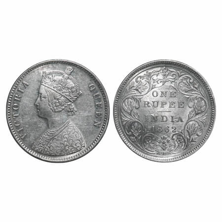 Victoria Queen, Silver, Rupee, 1862, Calcutta Mint, A/II, w/o initial 'J'. F. Prid 64. GK 