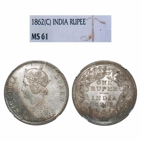 Victoria Queen, Silver, Rupee, 1862, Calcutta Mint, A/I/0/0, With initial 'J'. F. Prid 66.