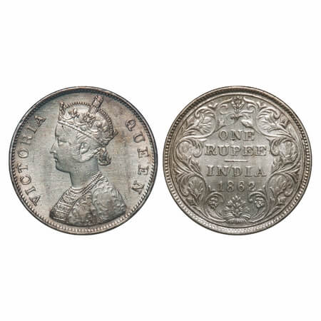 Victoria Queen, Silver, Rupee, 1862, Bombay Mint, B/II/0/0. F. Prid 58. GK 271. Very Fine.