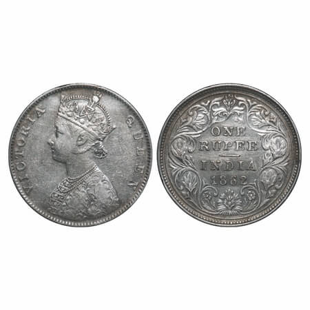 Victoria Queen, Silver, Rupee, 1862, Bombay Mint, D/II. F. Prid 59. GK 276. Very Fine. Ver