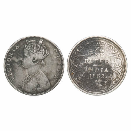 Victoria Queen, Silver, Rupee, 1862, Bombay Mint, D/II. F. Prid 59. GK 276. Fine. Scarce.