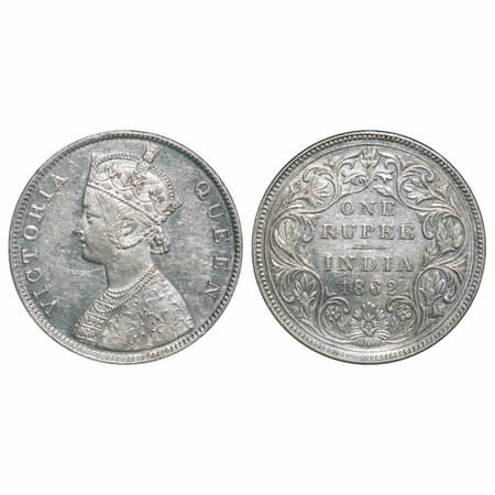 Victoria Queen, Silver, Rupee, 1862, Bombay Mint, B/II/2/0, Broken numeral 6 of year date 