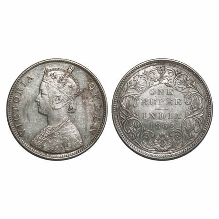 Victoria Queen, Silver, Rupee, 1862, Bombay Mint, B/II/2/0, Dots placed are at equi distan