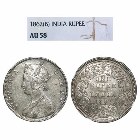 Victoria Queen, Silver, Rupee, 1862, Bombay Mint, B/II/3/0. F. Prid Unlisted. GK 293. NGC