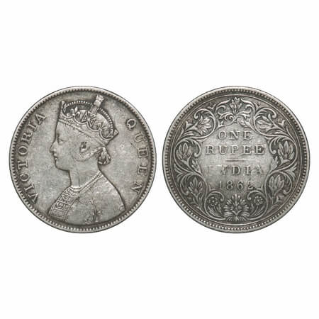 Victoria Queen, Silver, Rupee, 1862, Bombay Mint, B/II/3/0. F. Prid Unlisted. GK 293. Fine