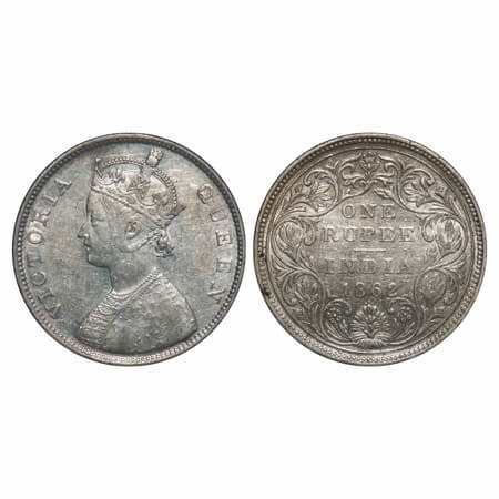 Victoria Queen, Silver, Rupee, 1862, Bombay Mint, B/II/0/3. F. Prid 77. GK 300. Very Fine.