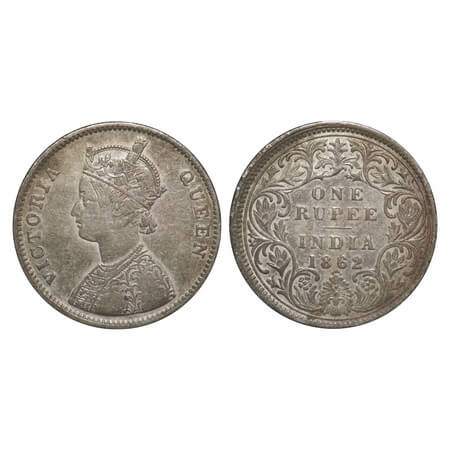 Victoria Queen, Silver, Rupee, 1862, Bombay Mint, A/I/0/4, w/o initial 'J'. F. Prid 78. GK