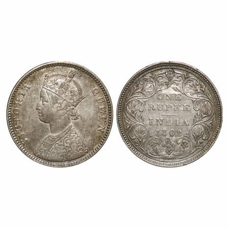 Victoria Queen, Silver, Rupee, 1862, Bombay Mint, A/II/0/4, w/o initial 'J', Re used dies 