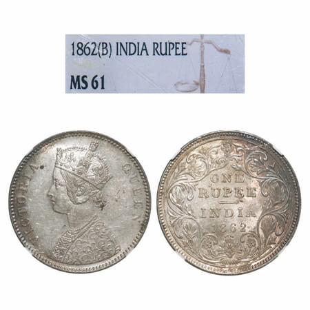Victoria Queen, Silver, Rupee, 1862, Bombay Mint, A/II/0/4, w/o initial 'J'. F. Prid 79. G