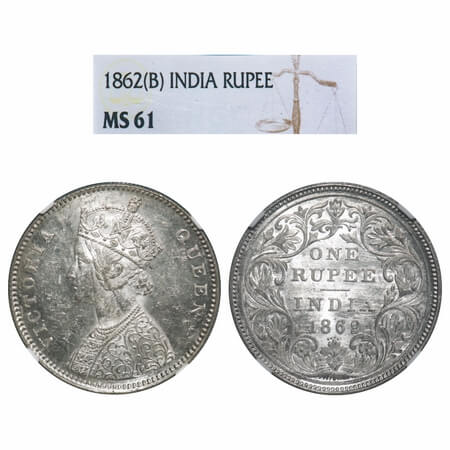 Victoria Queen, Silver, Rupee, 1862, Bombay Mint, A/II/0/4, w/o initial 'J', Mechanical di