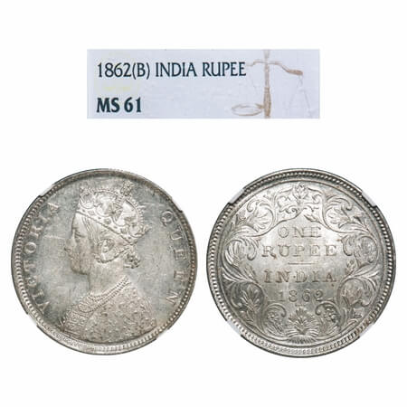 Victoria Queen, Silver, Rupee, 1862, Bombay Mint, B/II/0/4, 4 dots arranged are in a strai