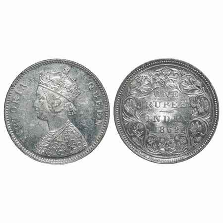 Victoria Queen, Silver, Rupee, 1862, Bombay Mint, A/II/0/5, Broken 'D' in India, w/o initi