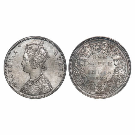 Victoria Queen, Silver, Rupee, 1862, Bombay Mint, A/II/0/5, With half bottom stroke of num