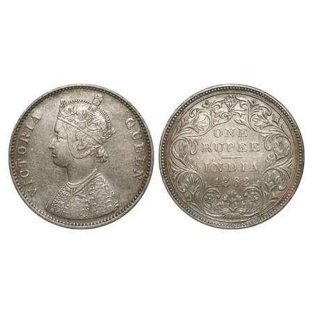 Victoria Queen, Silver, Rupee, 1862, Bombay Mint, A/II/0/7, w/o initial 'J'. F. Prid 87. G