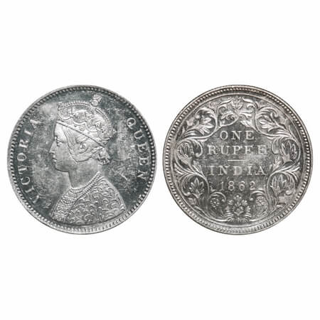 Victoria Queen, Silver, Rupee, 1862, Bombay Mint, A/II/0/7, w/o initial 'J'. F. Prid 87. G