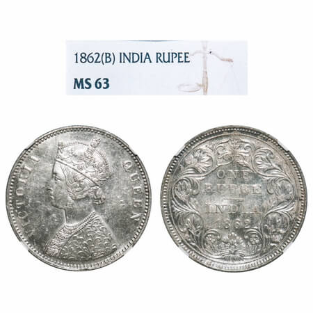 Victoria Queen, Silver, Rupee, 1862, Bombay Mint, A/II/0/7, w/o initial 'J'. F. Prid 87. G