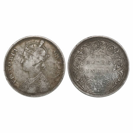 Victoria Queen, Silver, Rupee, 1862, Bombay Mint, A/II/1/7, w/o initial 'J', The dots arra