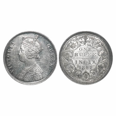 Victoria Queen, Silver, Rupee, 1862, Bombay Mint, A/II/1/1, w/o initial 'J'. F. Prid 99. G