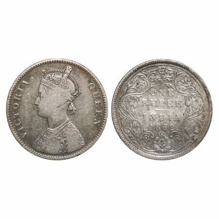 Victoria Queen, Silver, Rupee, 1862, Bombay Mint, A/II/0/12, w/o initial 'J' (10 + 2 micro