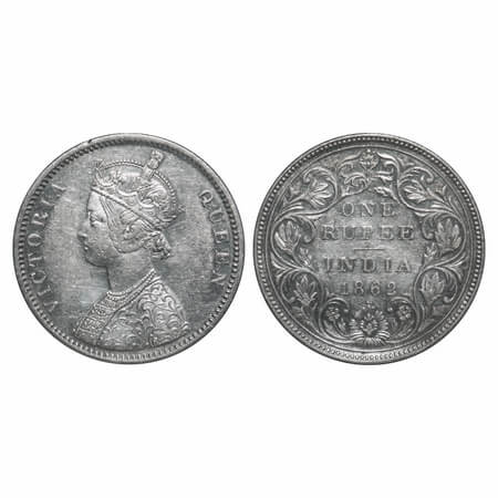 Victoria Queen, Silver, Rupee, 1862, Bombay Mint, A/II/1/2, With initial 'J'. F. Prid 103.