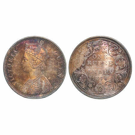 Victoria Queen, Silver, Rupee, 1876, Bombay Mint, A2/II, Dot. F. Prid. GK 430. Uncirculate