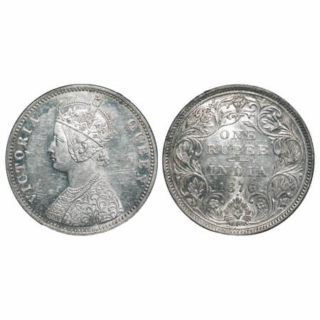 Victoria Queen, Silver, Rupee, 1876, Bombay Mint, A2/II, Dot, Two 'J's. F. Prid Unlisted. 