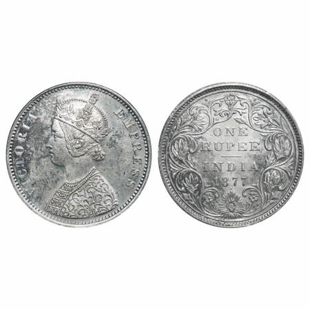 Victoria Empress, Silver, Rupee, 1877, Bombay Mint, A2/II, Dot. F. Prid 149. GK 435. Brill