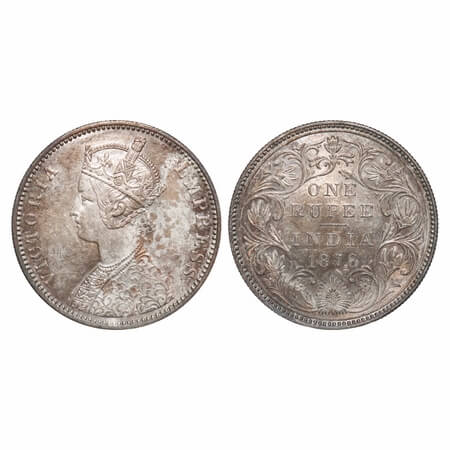 Victoria Queen, Silver, Rupee, 1878, Bombay Mint, A3/II(i), Dot. F. Prid 151. GK 451. Unci