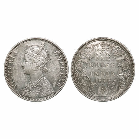 Victoria Empress, Silver, Rupee, 1878, Bombay Mint, A3/II(i), Dot. F. Prid 151. GK 451. Ab