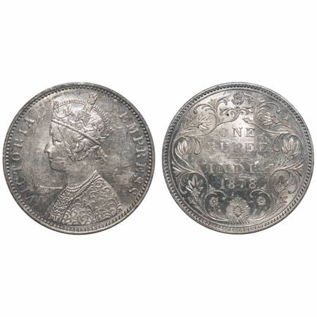 Victoria Empress, Silver, Rupee, 1878, Bombay Mint, A3/II(ii), Dot. F. Prid Unlisted. GK 4